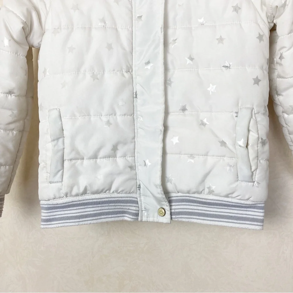Gymboree White Star-Patterned Kids Jacket with Faux Fur Hood Girl Size 10
